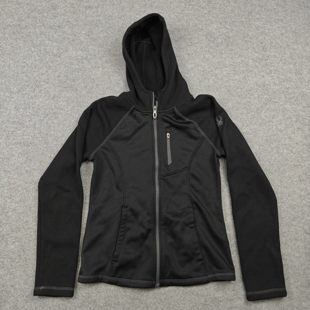 Spyder Hoodie Womens Small Black Full Zip Hooded Pockets Lined Fleece Zip Pocket